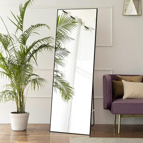 A.T.Lums Floor Mirror, 65" x 22" Full Length Mirror, Rectangle Stainless Steel Metal Frame with Stand, Modern Wall Mounted Mirror, Free Standing or Wall Mounted or Leaning Against Wall, Black in Saudi Arabia