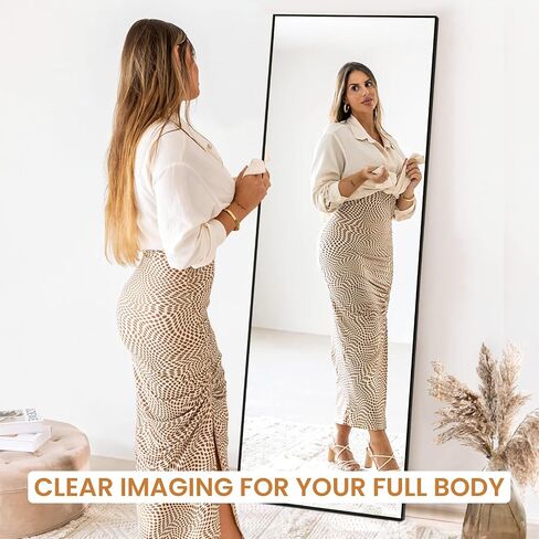 A.T.Lums Floor Mirror, 65" x 22" Full Length Mirror, Rectangle Stainless Steel Metal Frame with Stand, Modern Wall Mounted Mirror, Free Standing or Wall Mounted or Leaning Against Wall, Black in Saudi Arabia