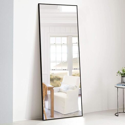 KIAYACI Oversized Full Length Mirror Floor Wall Mirror Leaning Large Wall Mounted Mirror Horizontal/Vertical Bedroom Mirror Dressing Mirror Aluminum Alloy Thin Frame (Grey, 71"x32") in Kuwait