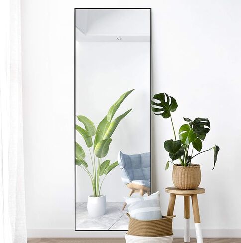 KIAYACI Oversized Full Length Mirror Floor Wall Mirror Leaning Large Wall Mounted Mirror Horizontal/Vertical Bedroom Mirror Dressing Mirror Aluminum Alloy Thin Frame (Grey, 71"x32") in Kuwait