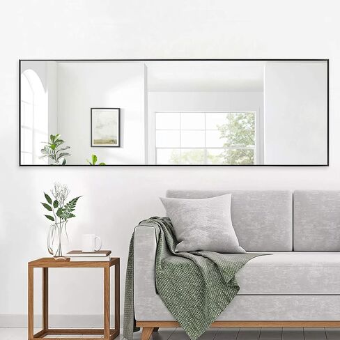 KIAYACI Oversized Full Length Mirror Floor Wall Mirror Leaning Large Wall Mounted Mirror Horizontal/Vertical Bedroom Mirror Dressing Mirror Aluminum Alloy Thin Frame (Grey, 71"x32") in Kuwait