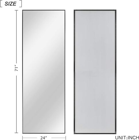 KIAYACI Oversized Full Length Mirror Floor Wall Mirror Leaning Large Wall Mounted Mirror Horizontal/Vertical Bedroom Mirror Dressing Mirror Aluminum Alloy Thin Frame (Grey, 71"x32") in Kuwait