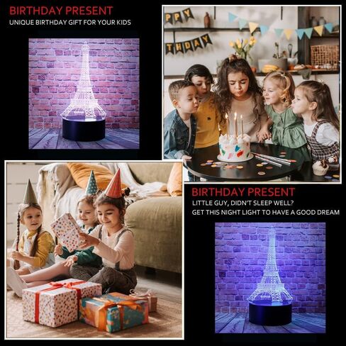 chenshiyan الكرتون رومانسية برج ايفل في باريس فرنسا أزياء نمط 3D الوهم البصري أدى ديكور غرفة النوم مصباح طاولة النوم مع جهاز التحكم عن بعد 7 ألوان ضوء الليل هدايا عيد الميلاد للأطفال صبي وفتاة in Kuwait