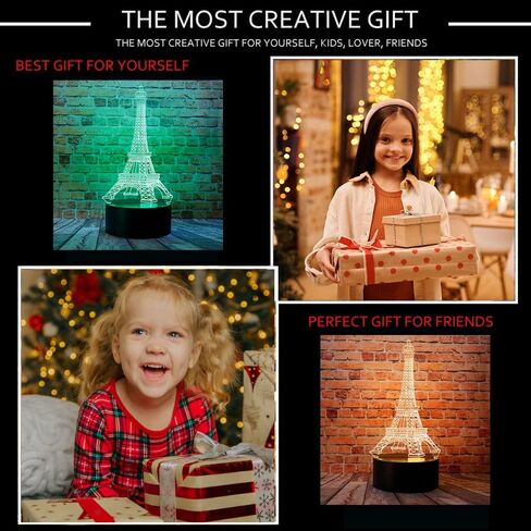 chenshiyan الكرتون رومانسية برج ايفل في باريس فرنسا أزياء نمط 3D الوهم البصري أدى ديكور غرفة النوم مصباح طاولة النوم مع جهاز التحكم عن بعد 7 ألوان ضوء الليل هدايا عيد الميلاد للأطفال صبي وفتاة in Kuwait