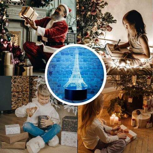chenshiyan الكرتون رومانسية برج ايفل في باريس فرنسا أزياء نمط 3D الوهم البصري أدى ديكور غرفة النوم مصباح طاولة النوم مع جهاز التحكم عن بعد 7 ألوان ضوء الليل هدايا عيد الميلاد للأطفال صبي وفتاة in Kuwait
