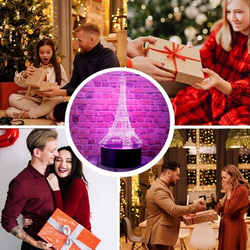 chenshiyan الكرتون رومانسية برج ايفل في باريس فرنسا أزياء نمط 3D الوهم البصري أدى ديكور غرفة النوم مصباح طاولة النوم مع جهاز التحكم عن بعد 7 ألوان ضوء الليل هدايا عيد الميلاد للأطفال صبي وفتاة in Kuwait