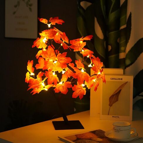 XVICO 24 LED الجنية شجرة ورد مصابيح طاولة مابل ليف مصباح ضوء الليل الوردي USB تعمل هدايا لحفل زفاف عيد الحب الديكور in Saudi Arabia