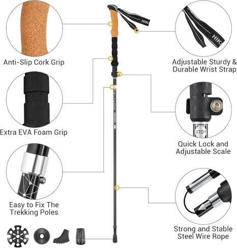 YETO Trekking Poles Collapsible Hiking Poles Lightweight Folding Walking Hiking Sticks Aluminum 7075 with Quick Lock for Hiking Camping Backpacking 2 Pack, Black in Kuwait