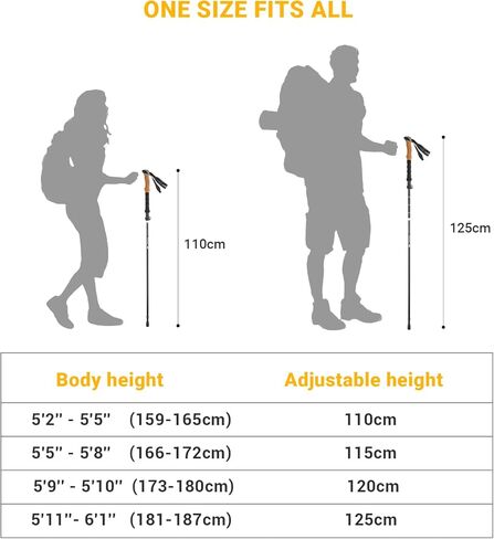 YETO Trekking Poles Collapsible Hiking Poles Lightweight Folding Walking Hiking Sticks Aluminum 7075 with Quick Lock for Hiking Camping Backpacking 2 Pack, Black in Kuwait