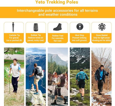 YETO Trekking Poles Collapsible Hiking Poles Lightweight Folding Walking Hiking Sticks Aluminum 7075 with Quick Lock for Hiking Camping Backpacking 2 Pack, Black in Kuwait