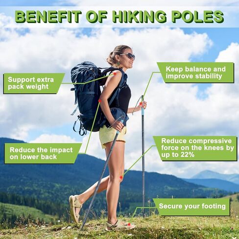 أقطاب الرحلات LanAqua للمشي لمسافات طويلة، أقطاب المشي لمسافات طويلة خفيفة الوزن قابلة للطي مع مقبض مضيء، عصا المشي المصنوعة من الألومنيوم القابلة للفصل للمشي لمسافات طويلة مع حامل الهاتف، عصي المشي للرحلات القابلة للتعديل مقاس 53 بوصة in Kuwait