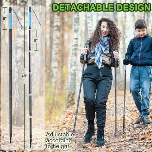 أقطاب الرحلات LanAqua للمشي لمسافات طويلة، أقطاب المشي لمسافات طويلة خفيفة الوزن قابلة للطي مع مقبض مضيء، عصا المشي المصنوعة من الألومنيوم القابلة للفصل للمشي لمسافات طويلة مع حامل الهاتف، عصي المشي للرحلات القابلة للتعديل مقاس 53 بوصة in Kuwait