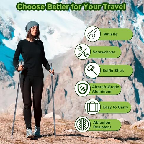 أقطاب الرحلات LanAqua للمشي لمسافات طويلة، أقطاب المشي لمسافات طويلة خفيفة الوزن قابلة للطي مع مقبض مضيء، عصا المشي المصنوعة من الألومنيوم القابلة للفصل للمشي لمسافات طويلة مع حامل الهاتف، عصي المشي للرحلات القابلة للتعديل مقاس 53 بوصة in Kuwait