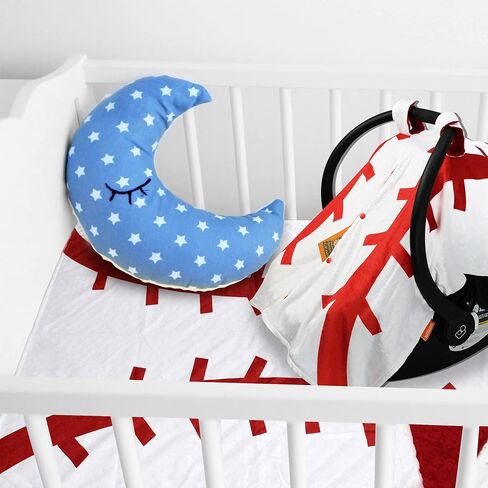 بطانية أطفال فاخرة من Dear Baby Gear Sports - طبقة مزدوجة من المنكي، وهدايا مايلستون وحديثي الولادة، بطانية أطفال للبنات - طباعة بيسبول، منقط أحمر - 40 بوصة × 30 بوصة in Saudi Arabia