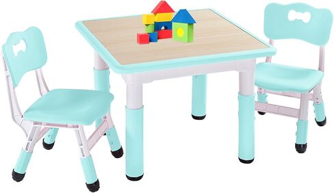 FUNLIO Kids Table and 2 Chairs Set, Height Adjustable Toddler Table and Chair Set for Ages 3-8, Easy to Wipe Arts & Crafts Table, for Classrooms/Daycares/Homes, CPC & CE Approved (3pcs Set) - Natural in Saudi Arabia