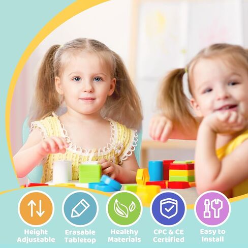FUNLIO Kids Table and 2 Chairs Set, Height Adjustable Toddler Table and Chair Set for Ages 3-8, Easy to Wipe Arts & Crafts Table, for Classrooms/Daycares/Homes, CPC & CE Approved (3pcs Set) - Natural in Saudi Arabia