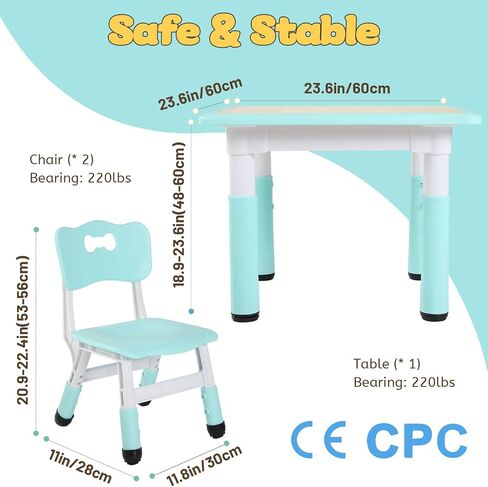 FUNLIO Kids Table and 2 Chairs Set, Height Adjustable Toddler Table and Chair Set for Ages 3-8, Easy to Wipe Arts & Crafts Table, for Classrooms/Daycares/Homes, CPC & CE Approved (3pcs Set) - Natural in Saudi Arabia