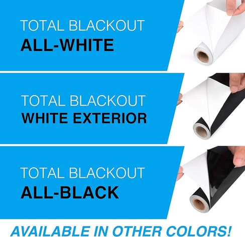 غشاء نافذة تعتيم كامل: غشاء حاجب للضوء بنسبة 100% مع جانب أبيض مقاوم للحرارة - تعتيم الغرفة، غشاء ثابت للخصوصية والنوم النهاري - بدون بقايا، يوقف الأشعة فوق البنفسجية، سهل الإزالة (17.5 × 72 بوصة) in Kuwait