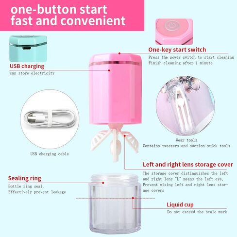 Contact Lens Cleaner, Ofone Rotary Contact Lens Cleaner Case for Soft Lenses, Portable Contact Cleaning Machine with Contact Lens Remover and Tweezers (Pink) in Kuwait