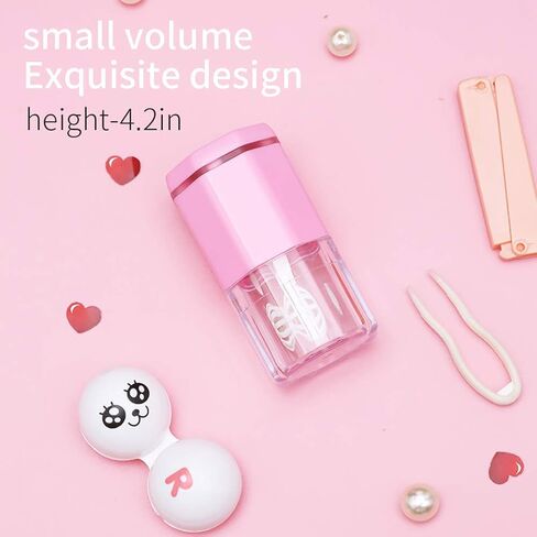 Contact Lens Cleaner, Ofone Rotary Contact Lens Cleaner Case for Soft Lenses, Portable Contact Cleaning Machine with Contact Lens Remover and Tweezers (Pink) in Kuwait