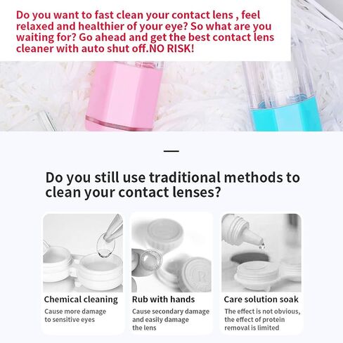 Contact Lens Cleaner, Ofone Rotary Contact Lens Cleaner Case for Soft Lenses, Portable Contact Cleaning Machine with Contact Lens Remover and Tweezers (Pink) in Kuwait