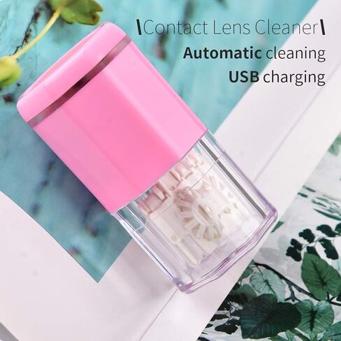 Contact Lens Cleaner, Ofone Rotary Contact Lens Cleaner Case for Soft Lenses, Portable Contact Cleaning Machine with Contact Lens Remover and Tweezers (Pink) in Kuwait