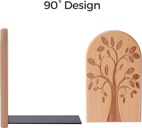 Sunolga 3 Pairs Beech Wooden Book Ends for Shelves with Non-Skid Pad and Detachable Design 5.1 Inches Heavy Duty Decorative Tree Bookends for Functional Organization, Desk Organizers and Accessories in Kuwait
