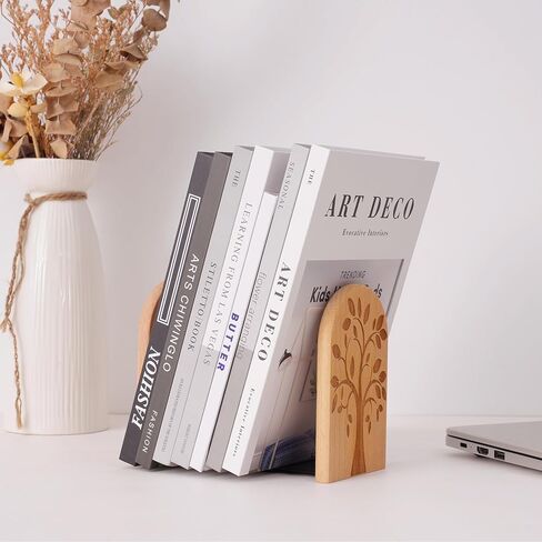 Sunolga 3 Pairs Beech Wooden Book Ends for Shelves with Non-Skid Pad and Detachable Design 5.1 Inches Heavy Duty Decorative Tree Bookends for Functional Organization, Desk Organizers and Accessories in Kuwait