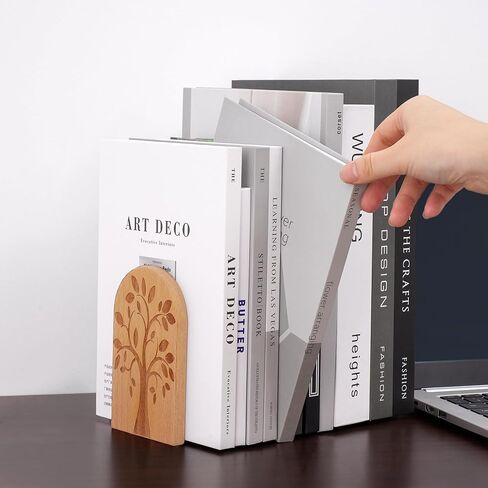 Sunolga 3 Pairs Beech Wooden Book Ends for Shelves with Non-Skid Pad and Detachable Design 5.1 Inches Heavy Duty Decorative Tree Bookends for Functional Organization, Desk Organizers and Accessories in Kuwait