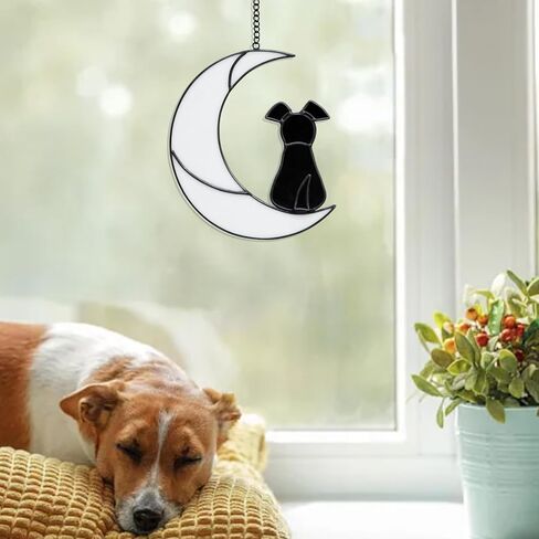 Dog Memorial Gifts for Loss of Dog Sympathy Gift, Stained Glass Dog on Moon Window Hanging Suncatcher Decor Pet Sympathy Gifts for Dogs Pet Memorial Gifts for Dog Lovers Pet Loss Gifts in Saudi Arabia