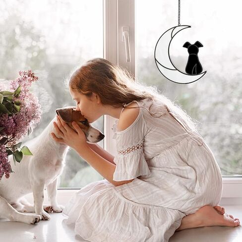Dog Memorial Gifts for Loss of Dog Sympathy Gift, Stained Glass Dog on Moon Window Hanging Suncatcher Decor Pet Sympathy Gifts for Dogs Pet Memorial Gifts for Dog Lovers Pet Loss Gifts in Saudi Arabia
