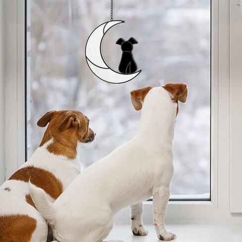 Dog Memorial Gifts for Loss of Dog Sympathy Gift, Stained Glass Dog on Moon Window Hanging Suncatcher Decor Pet Sympathy Gifts for Dogs Pet Memorial Gifts for Dog Lovers Pet Loss Gifts in Saudi Arabia
