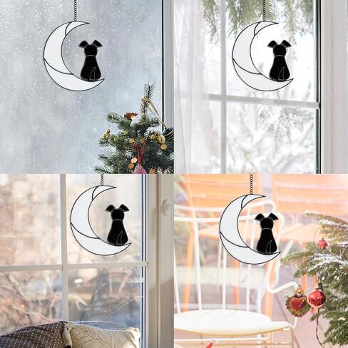 Dog Memorial Gifts for Loss of Dog Sympathy Gift, Stained Glass Dog on Moon Window Hanging Suncatcher Decor Pet Sympathy Gifts for Dogs Pet Memorial Gifts for Dog Lovers Pet Loss Gifts in Saudi Arabia