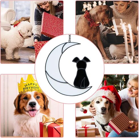 Dog Memorial Gifts for Loss of Dog Sympathy Gift, Stained Glass Dog on Moon Window Hanging Suncatcher Decor Pet Sympathy Gifts for Dogs Pet Memorial Gifts for Dog Lovers Pet Loss Gifts in Saudi Arabia
