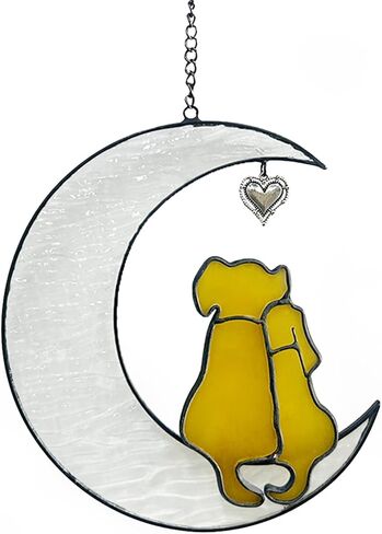 Dog Memorial Gifts for Loss of Dog Sympathy Gift, Stained Glass Dog on Moon Window Hanging Suncatcher Decor Pet Sympathy Gifts for Dogs Pet Memorial Gifts for Dog Lovers Pet Loss Gifts in Saudi Arabia