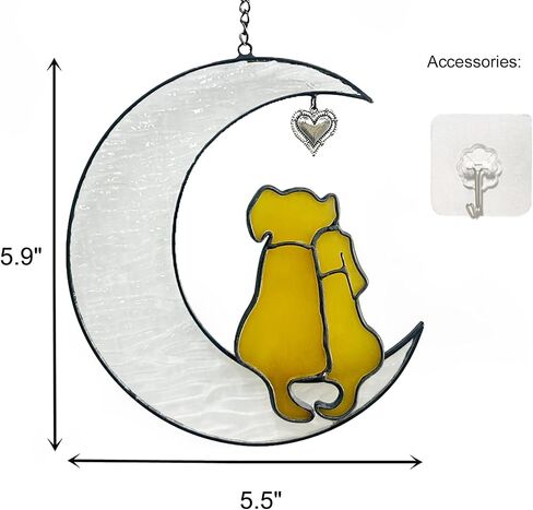 Dog Memorial Gifts for Loss of Dog Sympathy Gift, Stained Glass Dog on Moon Window Hanging Suncatcher Decor Pet Sympathy Gifts for Dogs Pet Memorial Gifts for Dog Lovers Pet Loss Gifts in Saudi Arabia