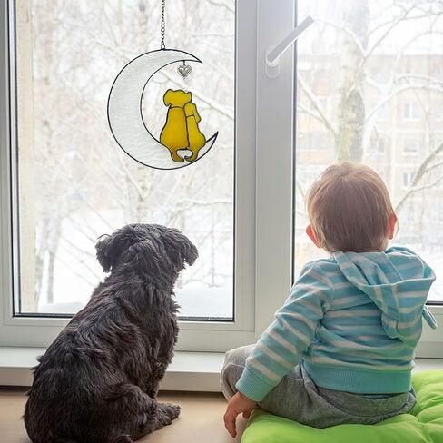 Dog Memorial Gifts for Loss of Dog Sympathy Gift, Stained Glass Dog on Moon Window Hanging Suncatcher Decor Pet Sympathy Gifts for Dogs Pet Memorial Gifts for Dog Lovers Pet Loss Gifts in Saudi Arabia