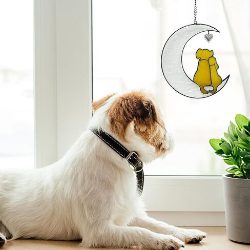Dog Memorial Gifts for Loss of Dog Sympathy Gift, Stained Glass Dog on Moon Window Hanging Suncatcher Decor Pet Sympathy Gifts for Dogs Pet Memorial Gifts for Dog Lovers Pet Loss Gifts in Saudi Arabia