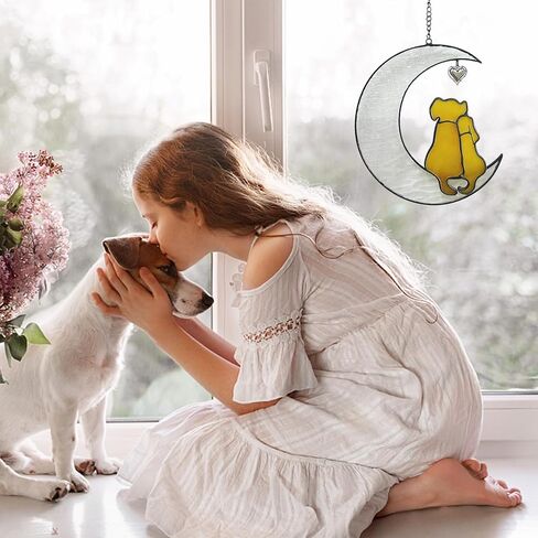 Dog Memorial Gifts for Loss of Dog Sympathy Gift, Stained Glass Dog on Moon Window Hanging Suncatcher Decor Pet Sympathy Gifts for Dogs Pet Memorial Gifts for Dog Lovers Pet Loss Gifts in Saudi Arabia