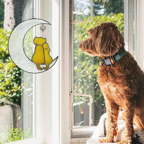 Dog Memorial Gifts for Loss of Dog Sympathy Gift, Stained Glass Dog on Moon Window Hanging Suncatcher Decor Pet Sympathy Gifts for Dogs Pet Memorial Gifts for Dog Lovers Pet Loss Gifts in Saudi Arabia
