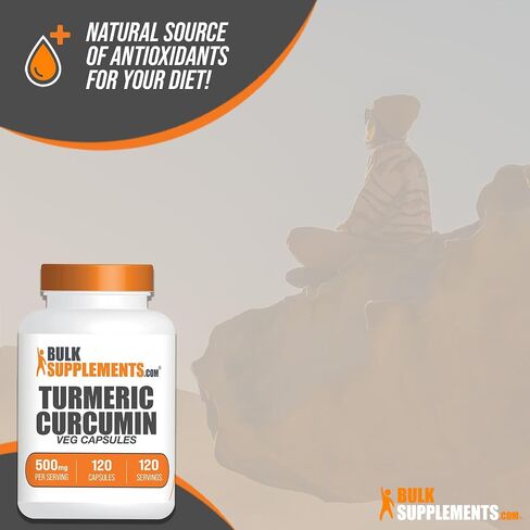 BulkSupplements.com Turmeric 500mg Extract Capsules - Curcumin Supplements, Turmeric Curcumin Capsules - Gluten Free, 1 Capsule per Serving, 120 Veg Capsules (Pack of 1) in Saudi Arabia