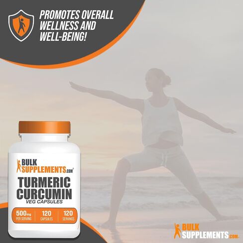 BulkSupplements.com Turmeric 500mg Extract Capsules - Curcumin Supplements, Turmeric Curcumin Capsules - Gluten Free, 1 Capsule per Serving, 120 Veg Capsules (Pack of 1) in Saudi Arabia