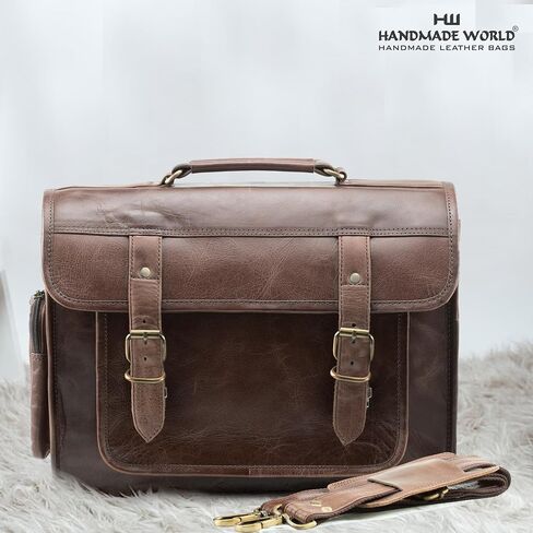 Handmade World Full Grain Buffalo Leather Camera Bag Messenger Satchel Briefcase DSLR Mirrorless SLR Camera Bag Case 13 inch Removable Camera Padding (Brown) in Kuwait