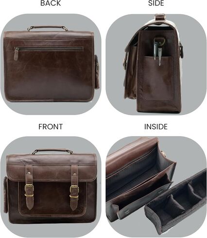 Handmade World Full Grain Buffalo Leather Camera Bag Messenger Satchel Briefcase DSLR Mirrorless SLR Camera Bag Case 13 inch Removable Camera Padding (Brown) in Kuwait