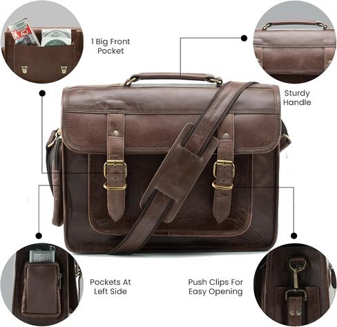 Handmade World Full Grain Buffalo Leather Camera Bag Messenger Satchel Briefcase DSLR Mirrorless SLR Camera Bag Case 13 inch Removable Camera Padding (Brown) in Kuwait