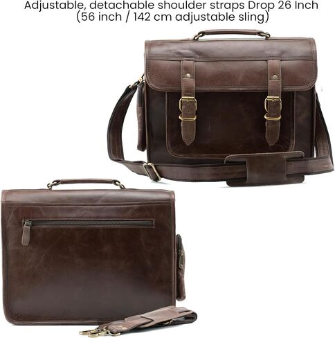 Handmade World Full Grain Buffalo Leather Camera Bag Messenger Satchel Briefcase DSLR Mirrorless SLR Camera Bag Case 13 inch Removable Camera Padding (Brown) in Kuwait