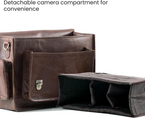 Handmade World Full Grain Buffalo Leather Camera Bag Messenger Satchel Briefcase DSLR Mirrorless SLR Camera Bag Case 13 inch Removable Camera Padding (Brown) in Kuwait