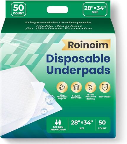 Chucks Pads Disposable [50-Pack] Underpads 28x34 Incontinence Chux Pads Absorbent Polymer Protective Bed Pads, Pee Pads for Kids, Adults & Elderly, Leak Proof (Large-100 PCS) in Kuwait