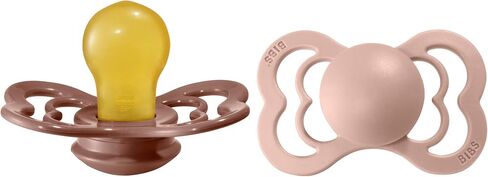 BIBS Supreme Soother 2-Pack, BPA Free Dummy Pacifier, Symmetrical . Natural Rubber Latex, Size 2 (6-18 Months), Woodchuck / Blush in Saudi Arabia