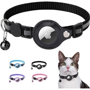 Cat Collar Breakaway with Airtag Holder - Adjustable Reflective AirTag Cat Collar with Bell Integrated Kitten Collar GPS Cat Collars Tracker for Girl Boy Cats Puppies (Pink)